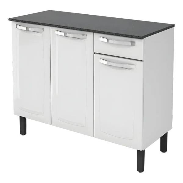 Balcão de Cozinha Itatiaia Aço 3 Portas 1 Gaveta Com Tampo de 105 CM Modelo Rose Branco Neve — Itatiaia