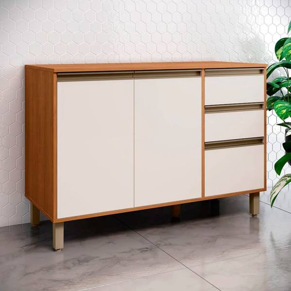 Balcão com Tampo 2 Portas 3 Gavetas 120cm Venaly Henn — Henn