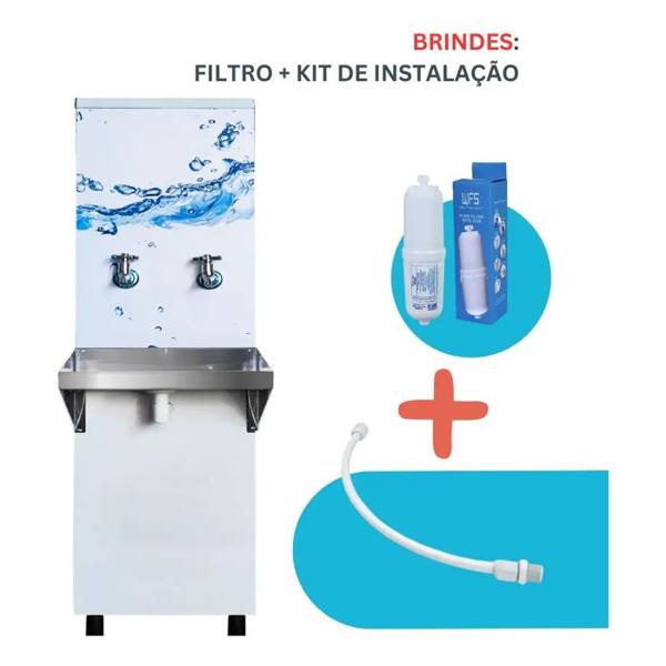 Bebedouro 25 Litros Inox Adesivado + Filtro + Kit Instalação — Sem marca