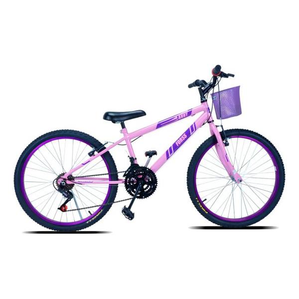 Bicicleta Aro 24 C/cestinha Forss Anny 18 Marchas Branco Cor Rosa — Sem marca