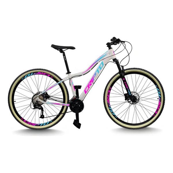 Bicicleta Aro 29 Mtb Cripto 24v Freio Disco Faixa Bege Cor Branco/azul E Rosa Tamanho Do Quadro 15 — Sem marca