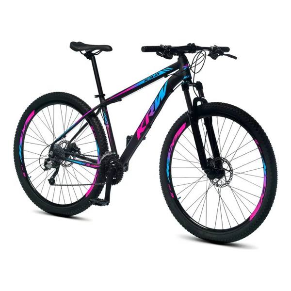 Bicicleta Bike aro 29 Mountain Bike Câmbio 21 velocidades Freio a Disco Amortecedor Suspensão dianteira Preto Rosa e Azul Tamanho quadro 17 — ELO