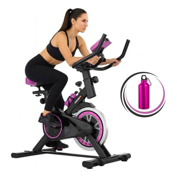 Bicicleta Ergométrica Bike Spinning Garrafa 6kg Sensação Inércia Com Medidor Cardíaco Fitness Preto e Rosa Sevenfit — Sem marca