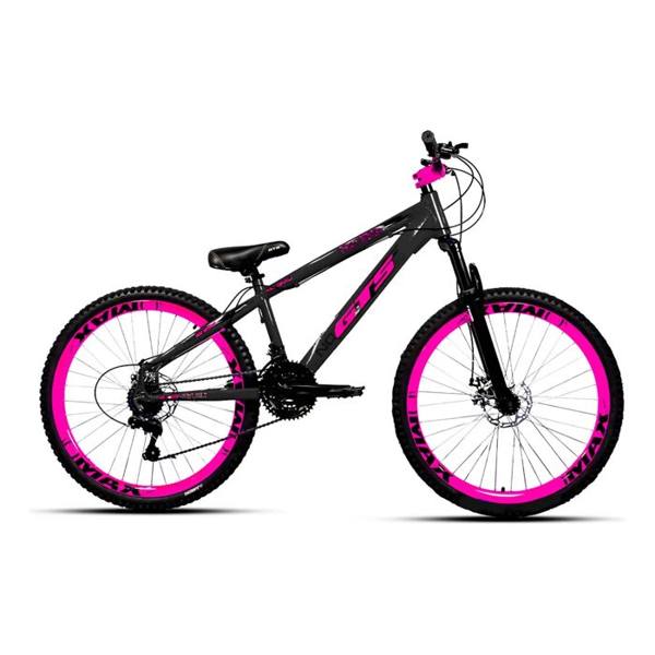 Bicicleta Mountain Bike Aro 26 GTS FEEL Freeride 21v Shimano Preto/Rosa — Shimano
