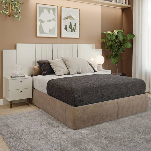 Cabeceira Casal Extensível até 160cm MDF com Mesa de Cabeceira Gênova Panan — Panan