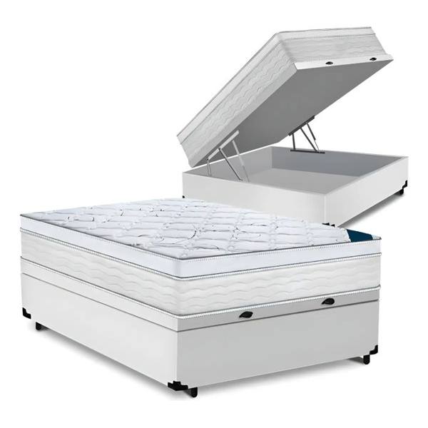 Cama Box Baú Casal + Colchão Toronto Mola Ensacada D33 32cm Cor Branco — Toronto