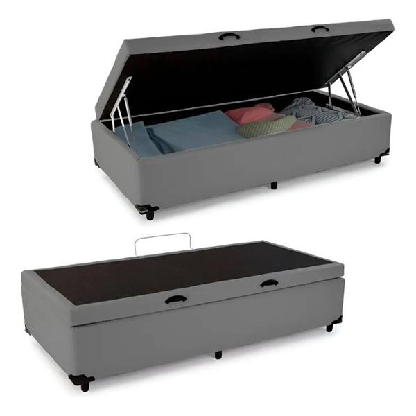 Cama Box Baú Solteiro Sintético Sereneprime Cinza 88x188x44 — Prime