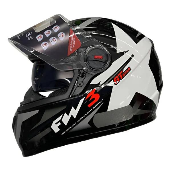 Capacete Integral FW3 GTX Preto e Branco Estrela para Adultos — Sem marca