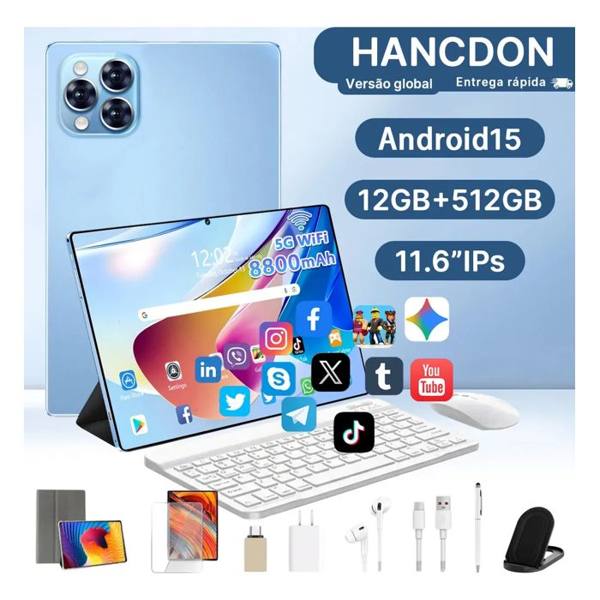 celular 15 Hancdon Tab Kit Completo Ram 12gb 512gb 11.6 — Sem marca