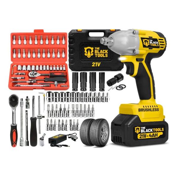 Chave De Impacto 21v Brushless Com Maleta Jogo De 46 Soquete — Sem marca