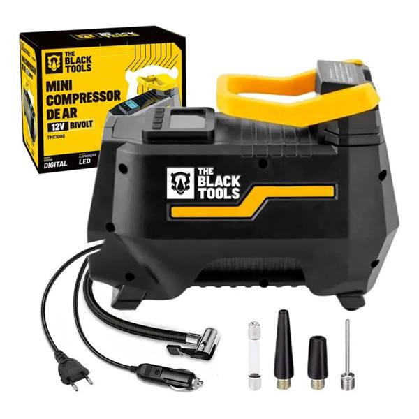 Compressor De Ar Elétrico Portátil 120w Encher Pneu Carro Moto Bicicleta Tcm100 The Black Tools — The Black Tools
