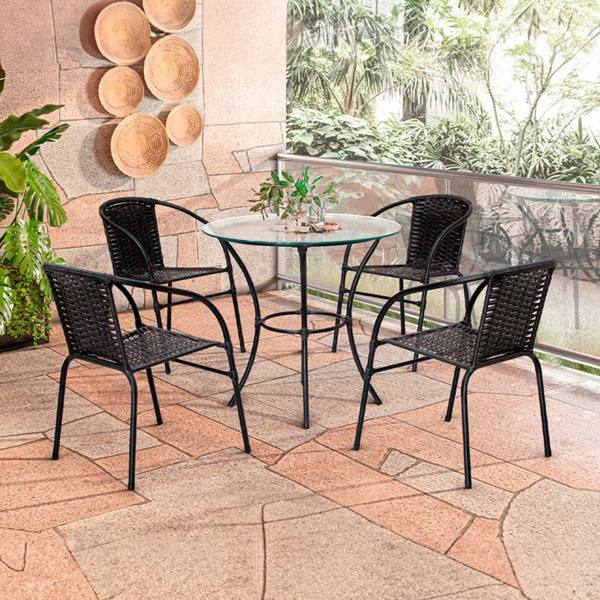 Conjunto de Mesa 4 Cadeiras Tampo de Vidro Happy Hour Cadeiras Fama — Cadeiras fama