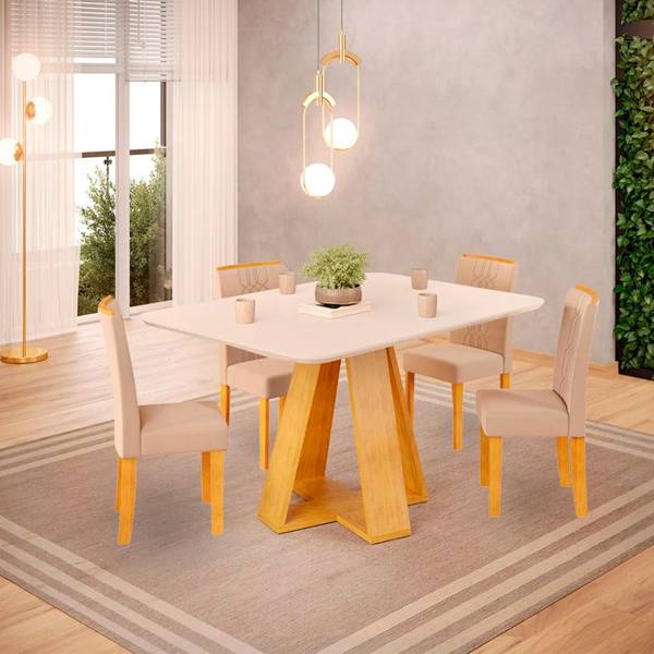 Conjunto de Mesa 4 Cadeiras Tampo MDF com Assento Estofado Celeste DJ — Sem marca