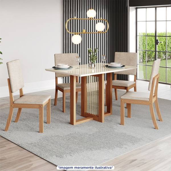 Conjunto de Mesa 4 Cadeiras Tampo MDF com Assento Estofado Natalí Henn — Henn