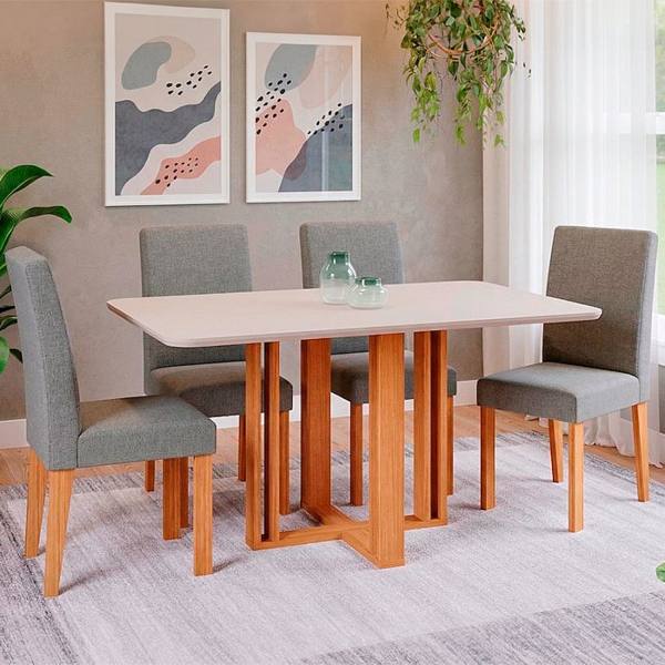 Conjunto de Mesa 4 Cadeiras Tampo MDF e Vidro Flora Cimol — Cimol