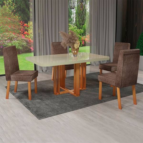 Conjunto de Mesa 4 Cadeiras Tampo MDF e Vidro Ghaia Bom Pastor — Bom Pastor