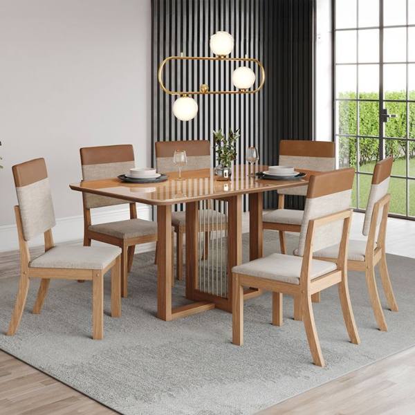 Conjunto de Mesa 6 cadeiras Assento Estofado Natalí Henn — Henn
