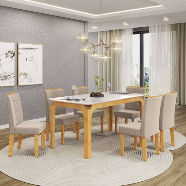 Conjunto de Mesa 6 Cadeiras Com Assento Estofado Marina DJ Móveis — Dj Móveis