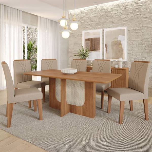 Conjunto de Mesa 6 Cadeiras Tampo MDF com Assento Estofado Louise Cimol — Cimol