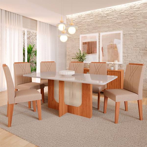 Conjunto de Mesa 6 Cadeiras Tampo MDF e Vidro Louise Cimol — Cimol