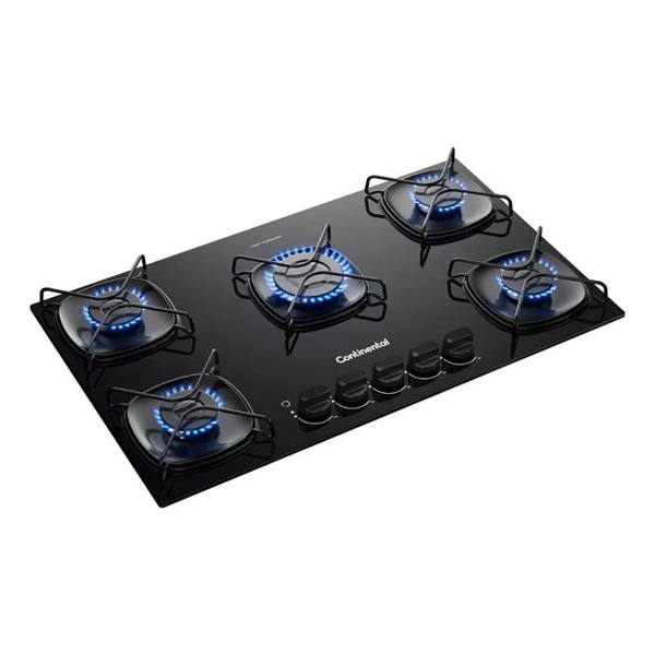 Cooktop Continental 5 Bocas a Gás Preto de Embutir com Mesa de Vidro — Continental
