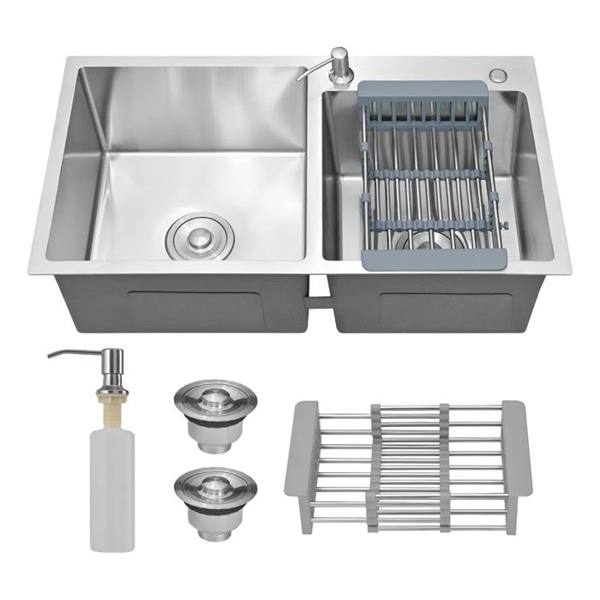 Cuba Cozinha Gourmet Pia Dupla Aço Inox 304 Quadrada Cor Prateado — Sem marca
