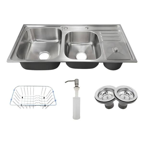 Cuba Pia Cozinha Gourmet Dupla Com Lixeira Inox 304 Tubrax Cor Cinza — Tubrax