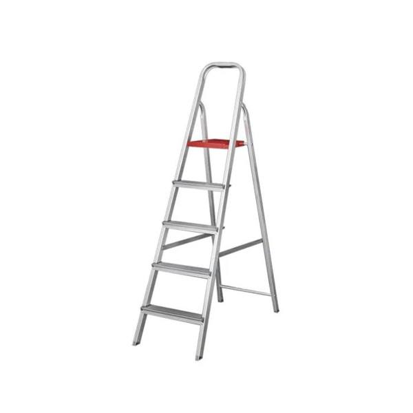 Escada Alumínio 5 Degraus 1,53m 120kg Prata e Vermelho Reisam — Reisam