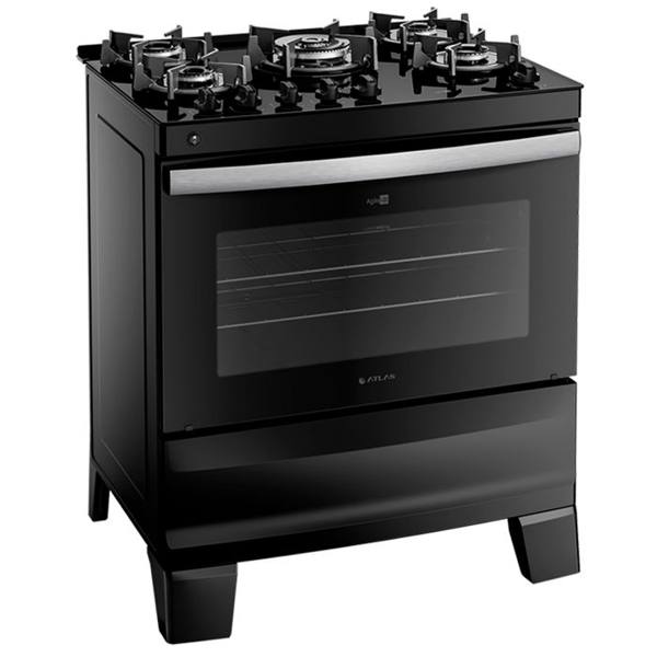 Fogão Atlas 5 Bocas Agile Glass Automático Mesa de Vidro Forno 86,5L — Atlas
