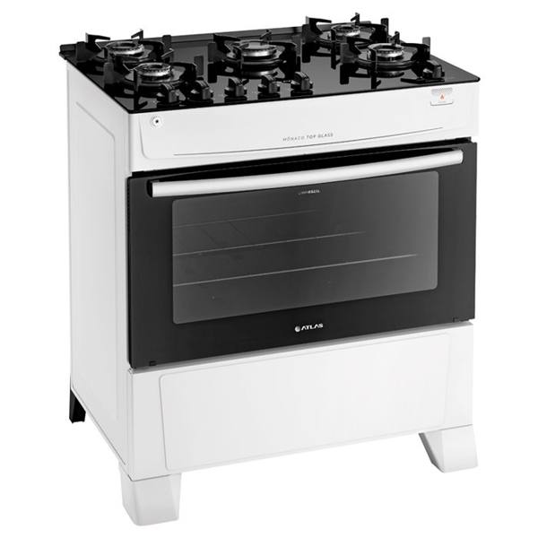 Fogão Atlas 5 Bocas Mônaco Top Glass Automático Mesa Vidro Forno 86,5L — Atlas