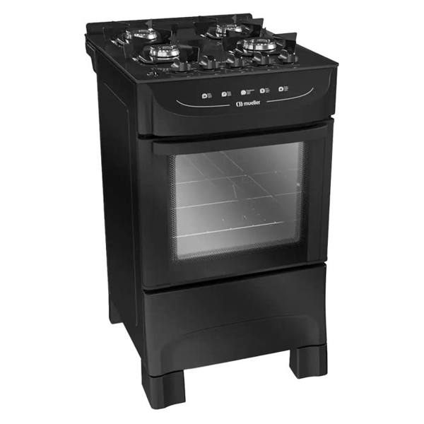 Fogão Mueller MFV4BB 4 Bocas Automático Mesa de Vidro Forno Total Clean — Mueller