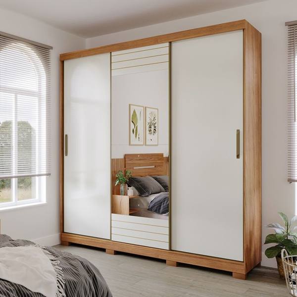 Guarda-Roupa Casal 3 Portas Correr 4 Gavetas Búzios Panan Roupeiro — Panan