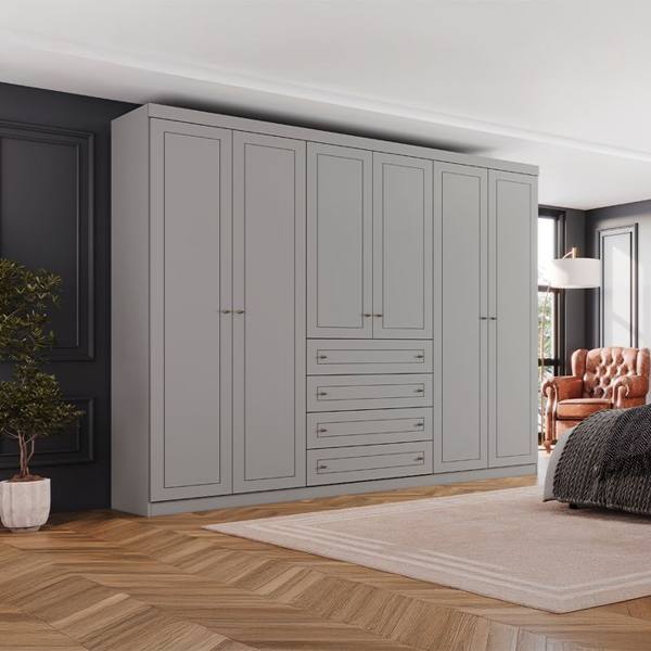 Guarda-Roupa Casal 6 Portas Bater 4 Gavetas Americano Henn Roupeiro — Henn