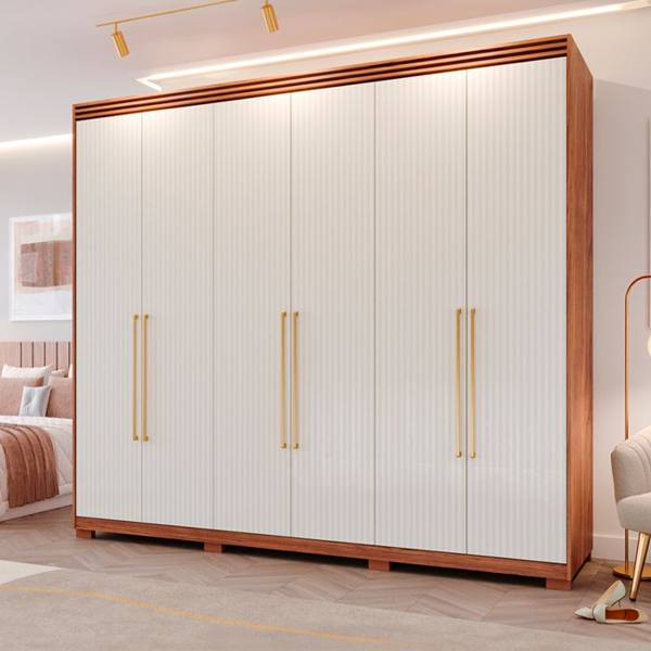 Guarda-Roupa Casal MDF 6 Portas Bater 5 Gavetas Aurora Panan — Panan