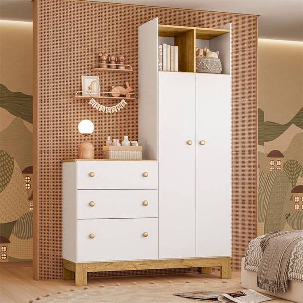 Guarda-Roupa Infantil 2 Portas Bater 3 Gavetas Fantasia Qmovi — Qmovi