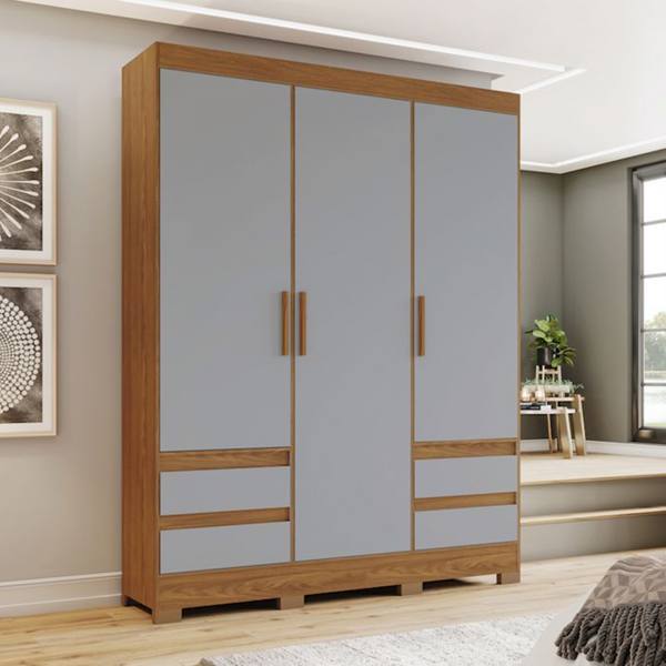 Guarda-Roupa Solteiro 3 Portas Bater 4 Gavetas MDP MDF Henn B55 Roupeiro — Henn