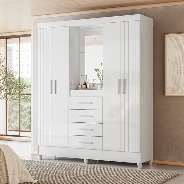 Guarda-Roupa Solteiro 4 Portas 4 Gavetas Capelinha Atenas Moval — Moval