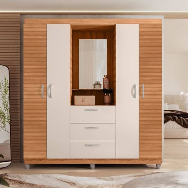 Guarda-Roupa Solteiro 4 Portas Bater 3 Gavetas Capelinha Clapton Caemmun — Caemmun