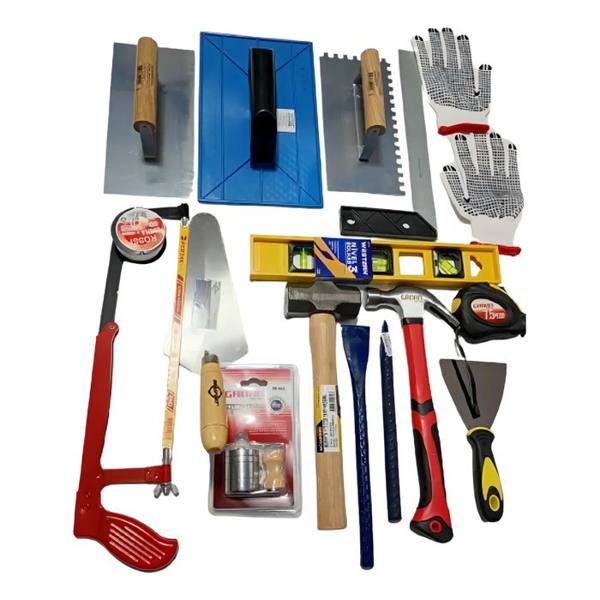 Kit Ferramenta Manuais Para Pedreiro 16 Itens Colher Martelo Cor Branco — Sem marca