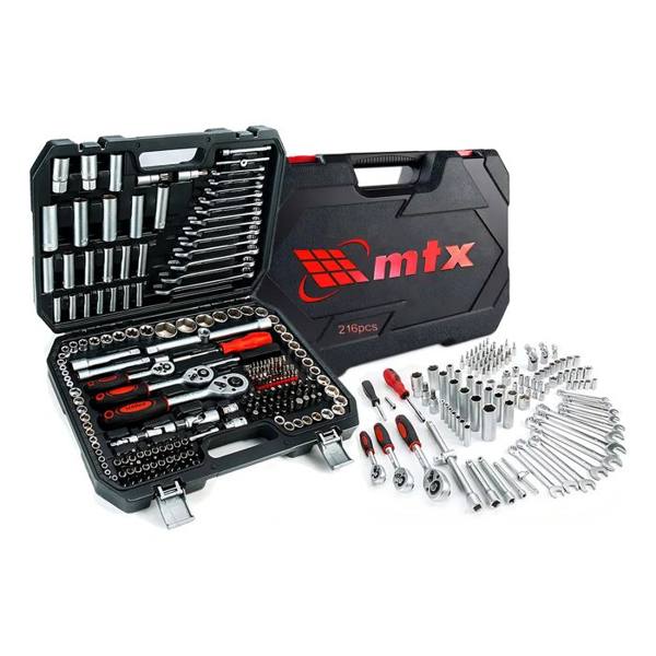 Kit Jogo De Soquete Chave Catraca 1/4 3/8 E 1/2 Pol. MTX Combinada Allen Maleta 216 Peças Aço Cr-v 1353055 — Sem marca