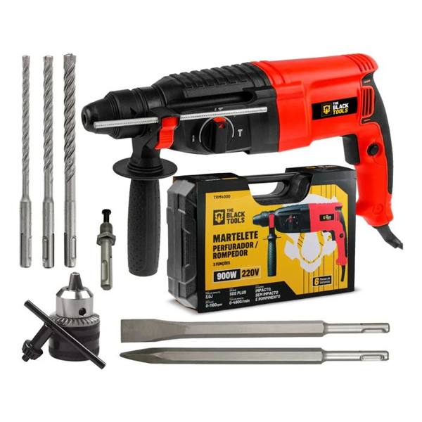 Martelete Perfurador Rompedor Professional 26mm 900w Sds Plus 3j Com Maleta E Acessorios Trm-4000 The Black Tools — The Black Tools