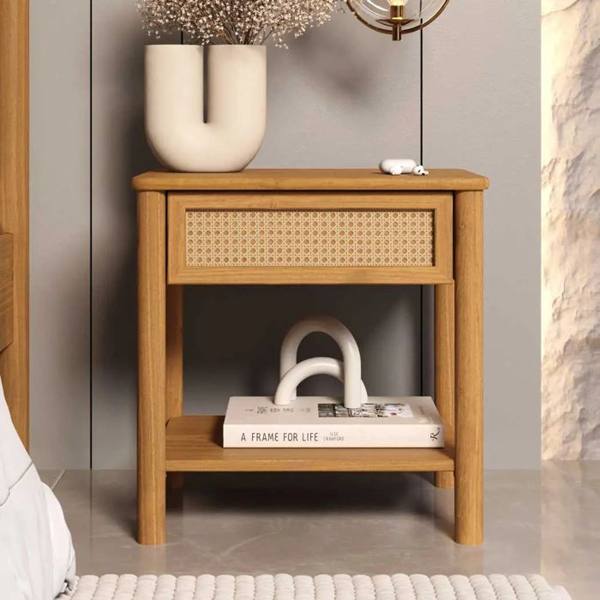 Mesa De Cabeceira Rattan 1 Gaveta Madeira Freijó Cefira Fosco Freijó — Sem marca