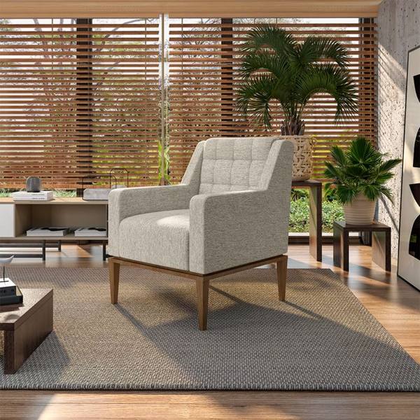 Poltrona Estofada Jacquard com Pés de Madeira Florença Fabone — Fabone