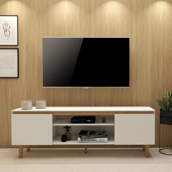 Rack Tv Estante Sala Nicho Madeira White Organizor Moderno Branco — Sem marca