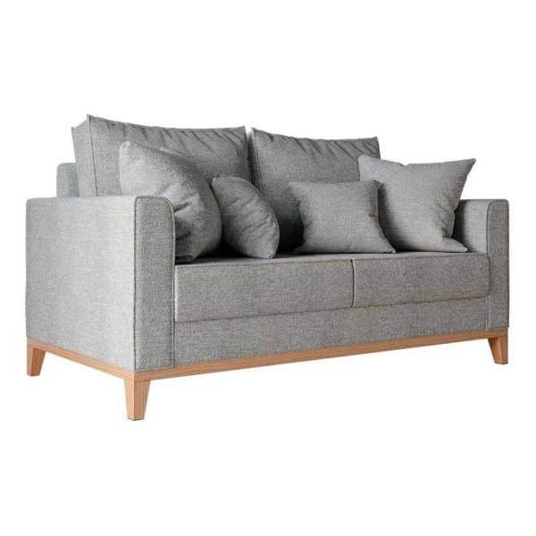Sofá 2 Lugares Beny Base De Madeira Linho Cotton Cinza — Sem marca