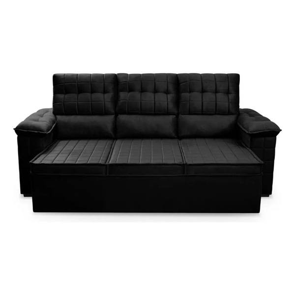 Sofá Retrátil Reclinável 4 Lugares 2,30m Quantum Preto Molas — Sem marca