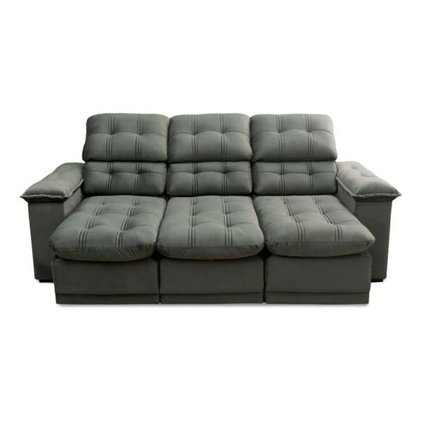 Sofá Retrátil Reclinável Atenas 2,30m Suede Velut Cinza — Sem marca