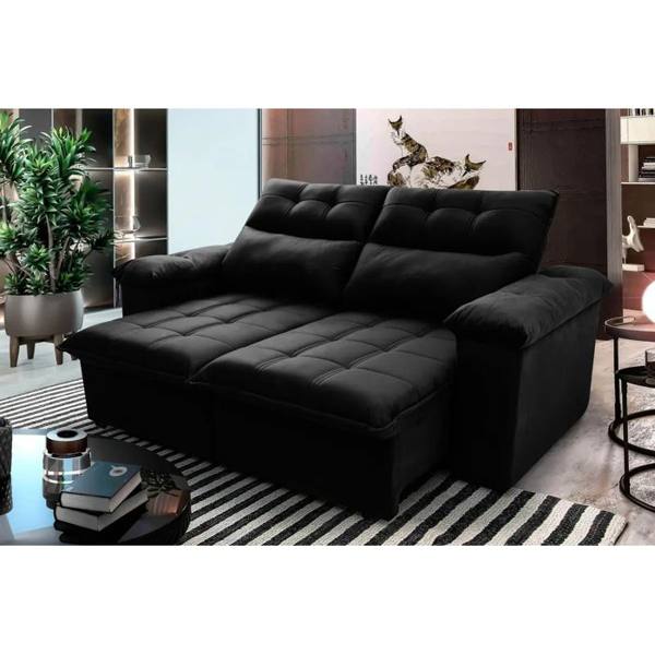 Sofá Retrátil Reclinável Verona 1,80m Preto Molas No Assento - King House — Sem marca