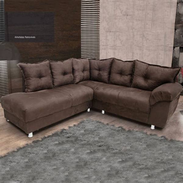 Sofá de Canto 5 Lugares 210cm Revestimento em Suede Gazin Chicago — Gazin