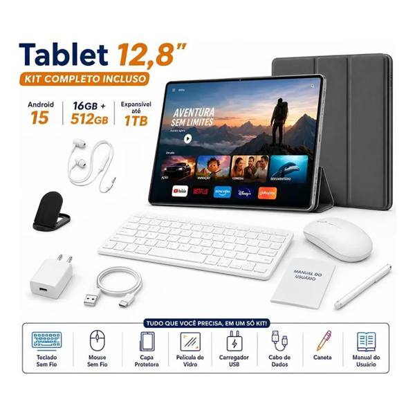 Tablet Hancdon Android 15 Tab Kit Completo Ram 16gb 512gb 12,8 — Sem marca